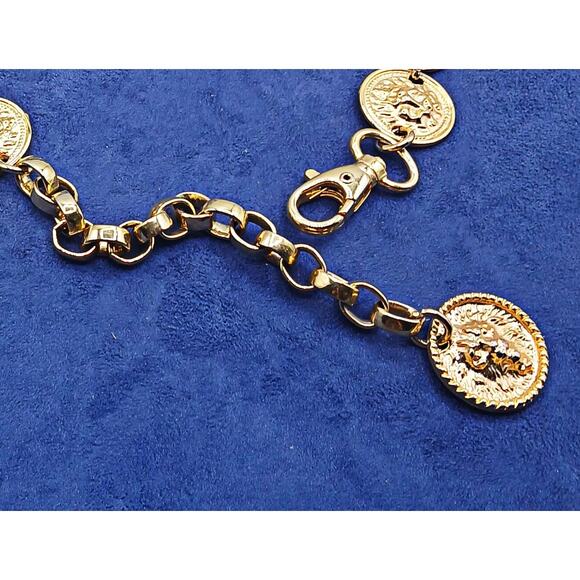 Vintage 90\'s Gold Tone LION HEADS Link Chain Belt